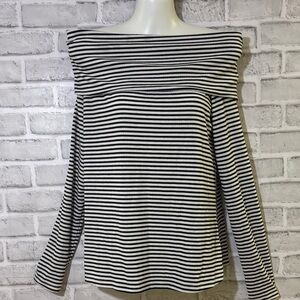 George Black and White Striped Off-Shoulder Blouse, size medium